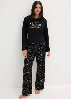 Pyjama aus reiner Baumwolle mit Glitzerdruck|bonprix Discount