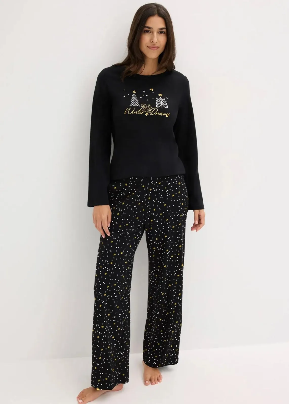 Pyjama aus reiner Baumwolle mit Glitzerdruck|bonprix Discount
