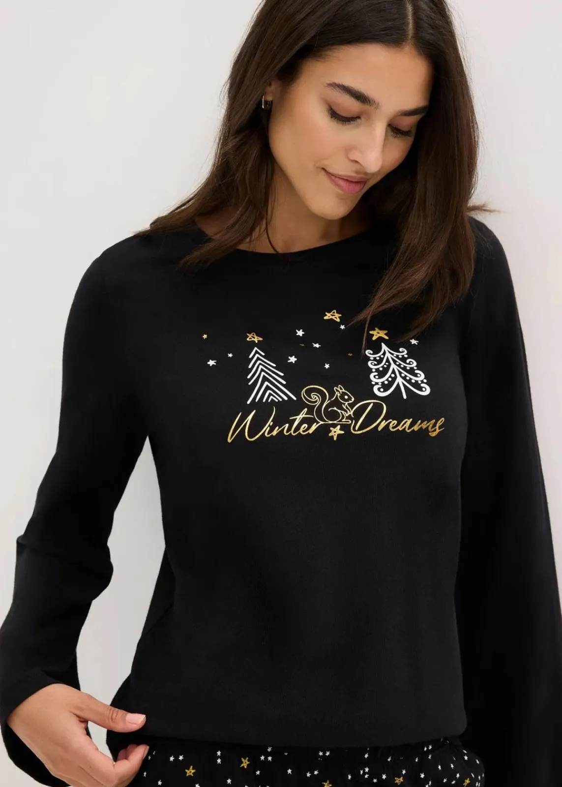 Pyjama aus reiner Baumwolle mit Glitzerdruck|bonprix Discount
