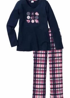 bonprix Wäsche·Nachtwäsche|Nachhaltigere Materialien|Pyjama aus reiner Bio-Baumwolle dunkelblau bedruckt