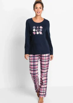 bonprix Wäsche·Nachtwäsche|Nachhaltigere Materialien|Pyjama aus reiner Bio-Baumwolle dunkelblau bedruckt