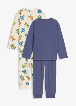 bonprix Jungen·Nachtwäsche|Pyjama aus reiner Bio-Baumwolle (4-tlg.Set) indigo+naturbeige bedruckt