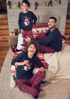 bonprix Jungen·Nachtwäsche|Mädchen·Nachtwäsche|Pyjama aus reiner Bio-Baumwolle (2-tlg. Set) dunkelblau kariert