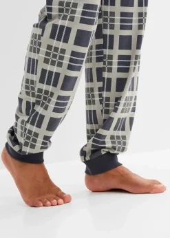 bonprix Pyjamas|Große Größen|Pyjama aus reiner Bio-Baumwolle mit langen Ärmeln nachtblau/grau bedruckt