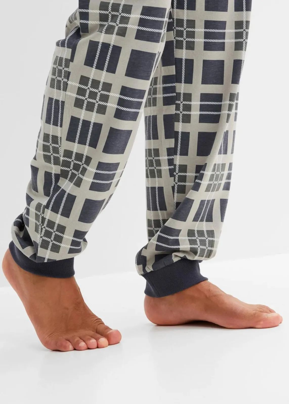 bonprix Pyjamas|Große Größen|Pyjama aus reiner Bio-Baumwolle mit langen Ärmeln nachtblau/grau bedruckt