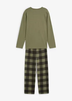 bonprix Jungen·Nachtwäsche|Pyjama aus reiner Bio-Baumwolle (2-tlg. Set) oliv/schwarz kariert