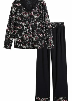 bonprix Wäsche·Nachtwäsche|Nachhaltigere Materialien|Pyjama aus reiner Bio-Baumwolle schwarz/grau gemustert