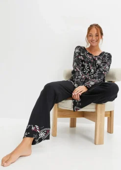 bonprix Wäsche·Nachtwäsche|Nachhaltigere Materialien|Pyjama aus reiner Bio-Baumwolle schwarz/grau gemustert