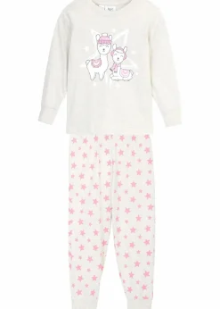 bonprix Mädchen·Nachtwäsche|Pyjama aus reiner Bio-Baumwolle (2-tlg. Set) naturmeliert bedruckt