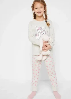 bonprix Mädchen·Nachtwäsche|Pyjama aus reiner Bio-Baumwolle (2-tlg. Set) naturmeliert bedruckt
