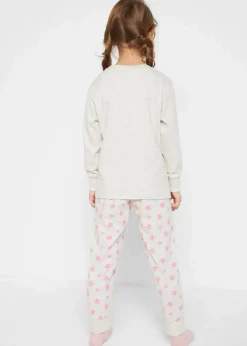 bonprix Mädchen·Nachtwäsche|Pyjama aus reiner Bio-Baumwolle (2-tlg. Set) naturmeliert bedruckt