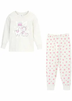 bonprix Mädchen·Nachtwäsche|Pyjama aus reiner Bio-Baumwolle (2-tlg. Set) naturmeliert bedruckt