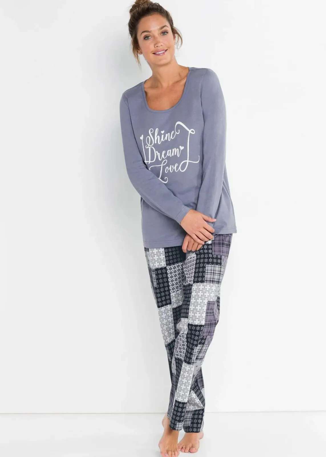 bonprix Nachtwäsche|Wäsche·Nachtwäsche|Pyjama aus reiner Bio-Baumwolle mattblau bedruckt