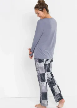bonprix Nachtwäsche|Wäsche·Nachtwäsche|Pyjama aus reiner Bio-Baumwolle mattblau bedruckt