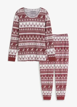 bonprix Nachhaltigere Materialien|Nachtwäsche|Pyjama aus reiner Bio-Baumwolle ahornrot/weiß