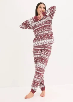bonprix Nachhaltigere Materialien|Nachtwäsche|Pyjama aus reiner Bio-Baumwolle ahornrot/weiß