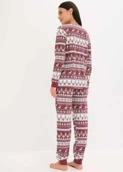 bonprix Nachhaltigere Materialien|Nachtwäsche|Pyjama aus reiner Bio-Baumwolle ahornrot/weiß