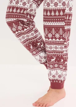 bonprix Nachhaltigere Materialien|Nachtwäsche|Pyjama aus reiner Bio-Baumwolle ahornrot/weiß