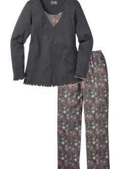 bonprix Wäsche·Nachtwäsche|Nachhaltigere Materialien|Pyjama aus reiner Bio-Baumwolle grau bedruckt