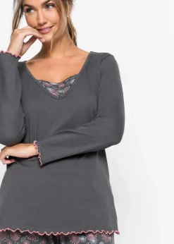 bonprix Wäsche·Nachtwäsche|Nachhaltigere Materialien|Pyjama aus reiner Bio-Baumwolle grau bedruckt