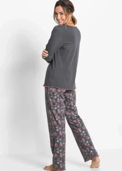 bonprix Wäsche·Nachtwäsche|Nachhaltigere Materialien|Pyjama aus reiner Bio-Baumwolle grau bedruckt