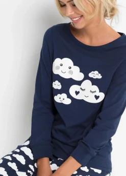bonprix Wäsche·Nachtwäsche|Nachhaltigere Materialien|Pyjama aus reiner Bio-Baumwolle dunkelblau bedruckt