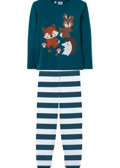 bonprix Jungen·Nachtwäsche|Mädchen·Nachtwäsche|Pyjama aus reiner Bio-Baumwolle (2-tlg. Set) wollweiß/meerestürkis