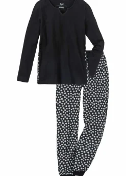 bonprix Wäsche·Nachtwäsche|Nachhaltigere Materialien|Pyjama aus reiner Bio-Baumwolle schwarz/weiß gemustert