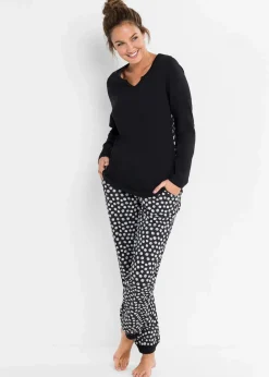 bonprix Wäsche·Nachtwäsche|Nachhaltigere Materialien|Pyjama aus reiner Bio-Baumwolle schwarz/weiß gemustert