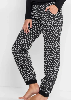 bonprix Wäsche·Nachtwäsche|Nachhaltigere Materialien|Pyjama aus reiner Bio-Baumwolle schwarz/weiß gemustert