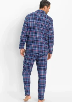 bonprix Pyjamas|Große Größen|Pyjama aus weichem Flanell mit Knopfleiste und langen Ärmeln. blau kariert