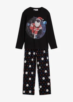 bonprix Jungen·Nachtwäsche|Pyjama aus weicher Baumwolle (2-tlg. Set) schwarz bedruckt