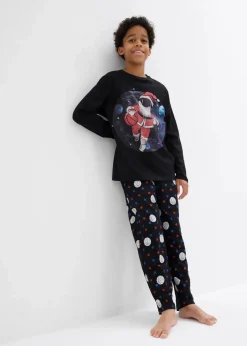 bonprix Jungen·Nachtwäsche|Pyjama aus weicher Baumwolle (2-tlg. Set) schwarz bedruckt