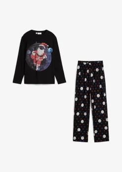 bonprix Jungen·Nachtwäsche|Pyjama aus weicher Baumwolle (2-tlg. Set) schwarz bedruckt