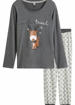 bonprix Wäsche·Nachtwäsche|Nachtwäsche|Pyjama aus weicher Baumwolle grau meliert gemustert