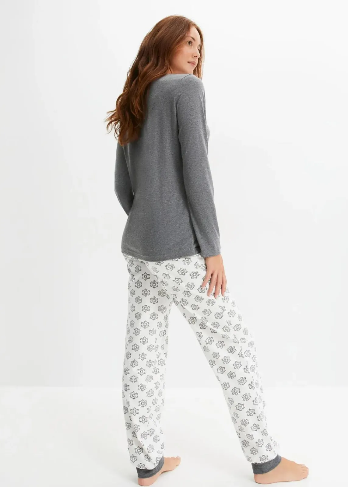 bonprix Wäsche·Nachtwäsche|Nachtwäsche|Pyjama aus weicher Baumwolle grau meliert gemustert