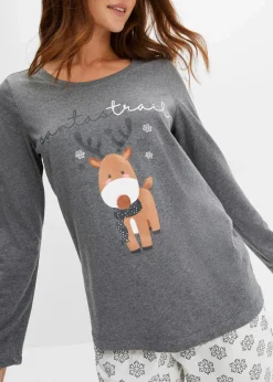 bonprix Wäsche·Nachtwäsche|Nachtwäsche|Pyjama aus weicher Baumwolle grau meliert gemustert