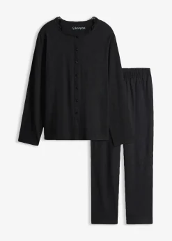 bonprix Wäsche·Nachtwäsche|Nachtwäsche|Pyjama aus weicher Baumwolle schwarz