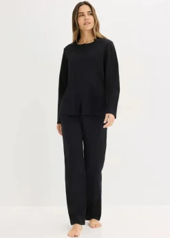 bonprix Wäsche·Nachtwäsche|Nachtwäsche|Pyjama aus weicher Baumwolle schwarz