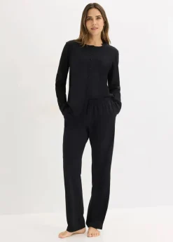 bonprix Wäsche·Nachtwäsche|Nachtwäsche|Pyjama aus weicher Baumwolle schwarz