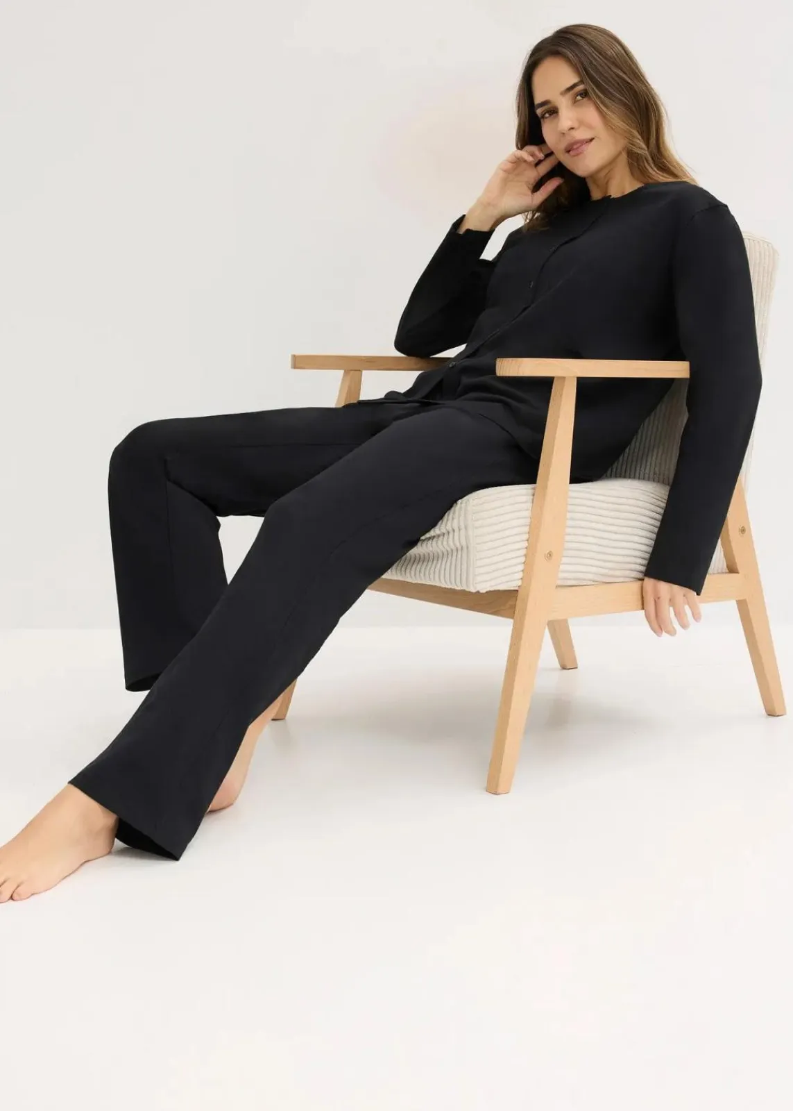 bonprix Wäsche·Nachtwäsche|Nachtwäsche|Pyjama aus weicher Baumwolle schwarz