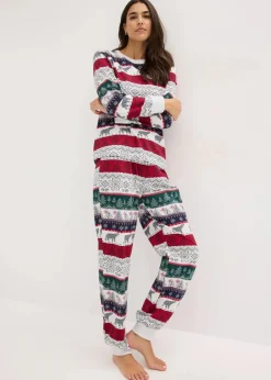 bonprix Wäsche·Nachtwäsche|Nachtwäsche|Pyjama aus weicher Baumwolle mit Geschenktasche naturmeliert bedruckt