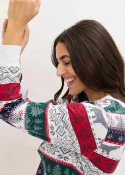 bonprix Wäsche·Nachtwäsche|Nachtwäsche|Pyjama aus weicher Baumwolle mit Geschenktasche naturmeliert bedruckt