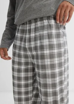 bonprix Pyjamas|Große Größen|Pyjama mit Baumwolle und langen Ärmeln grau meliert/weiß