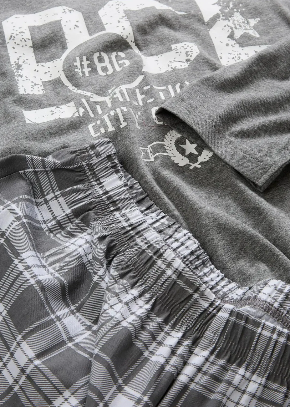 bonprix Pyjamas|Große Größen|Pyjama mit Baumwolle und langen Ärmeln grau meliert/weiß