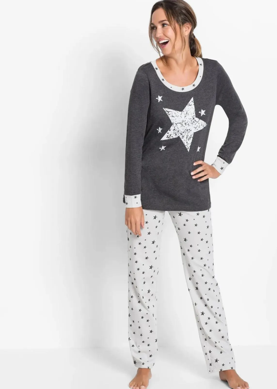 bonprix Wäsche·Nachtwäsche|Nachhaltigere Materialien|Pyjama mit Bio-Baumwolle anthrazit meliert