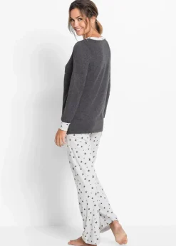 bonprix Wäsche·Nachtwäsche|Nachhaltigere Materialien|Pyjama mit Bio-Baumwolle anthrazit meliert