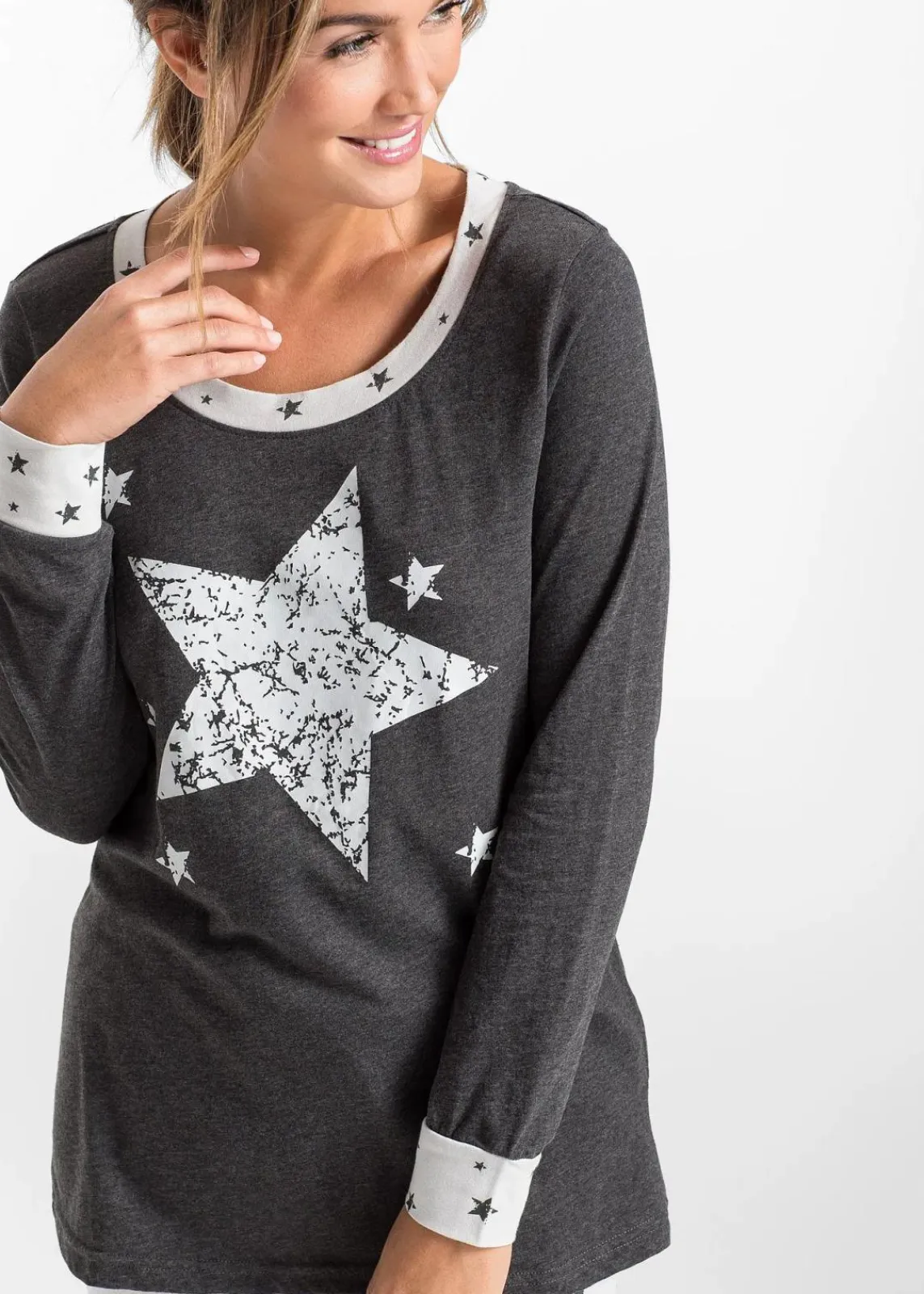 bonprix Wäsche·Nachtwäsche|Nachhaltigere Materialien|Pyjama mit Bio-Baumwolle anthrazit meliert