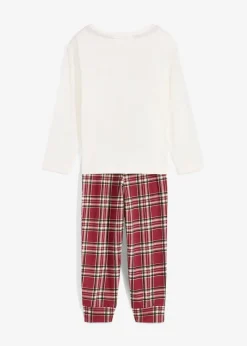bonprix Jungen·Nachtwäsche|Mädchen·Nachtwäsche|Pyjama mit Bio-Baumwolle (2-tlg. Set) wollweiß/abendrot bedruckt