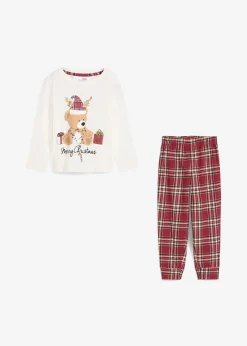 bonprix Jungen·Nachtwäsche|Mädchen·Nachtwäsche|Pyjama mit Bio-Baumwolle (2-tlg. Set) wollweiß/abendrot bedruckt
